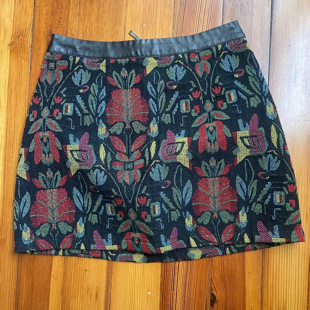 Sans Souci black quilt patterned mini skirt with leather trim